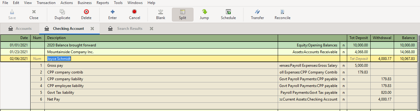GnuCash Entering Payroll Information for employee