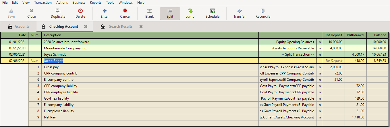 GnuCash Entering Payroll Information for employee with CPP