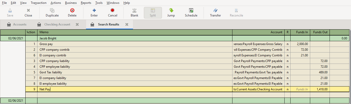 GnuCash search for employee Payroll details